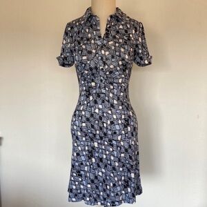 Diane Von Furstenberg blue silk knit jersey dress, Polly Anna, geometric print 2